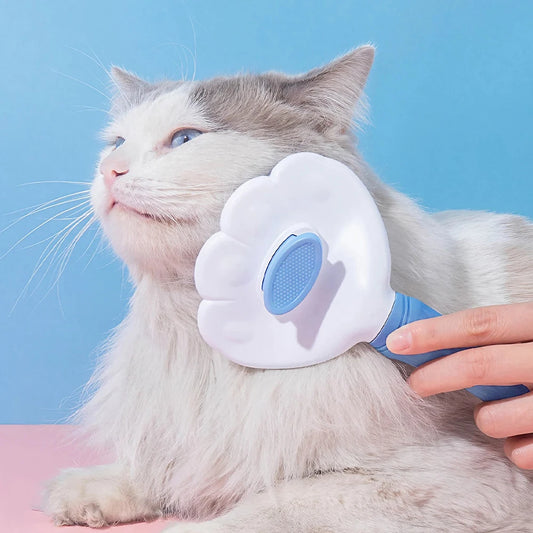 Pet Grooming Brush with Bristle Retraction Button Design