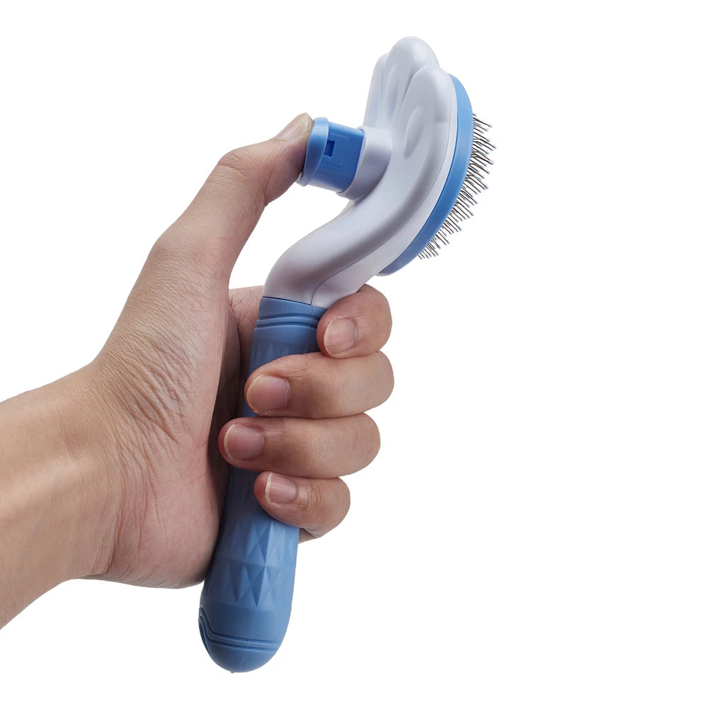 Pet Grooming Brush with Bristle Retraction Button Design