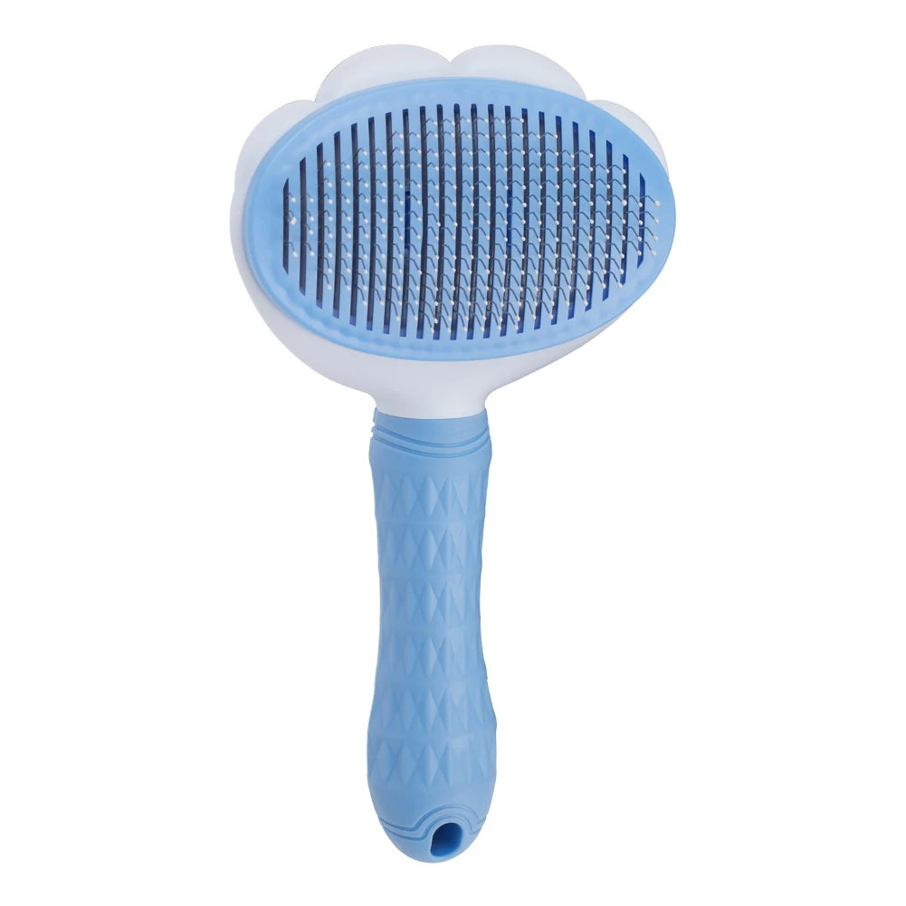 Pet Grooming Brush with Bristle Retraction Button Design